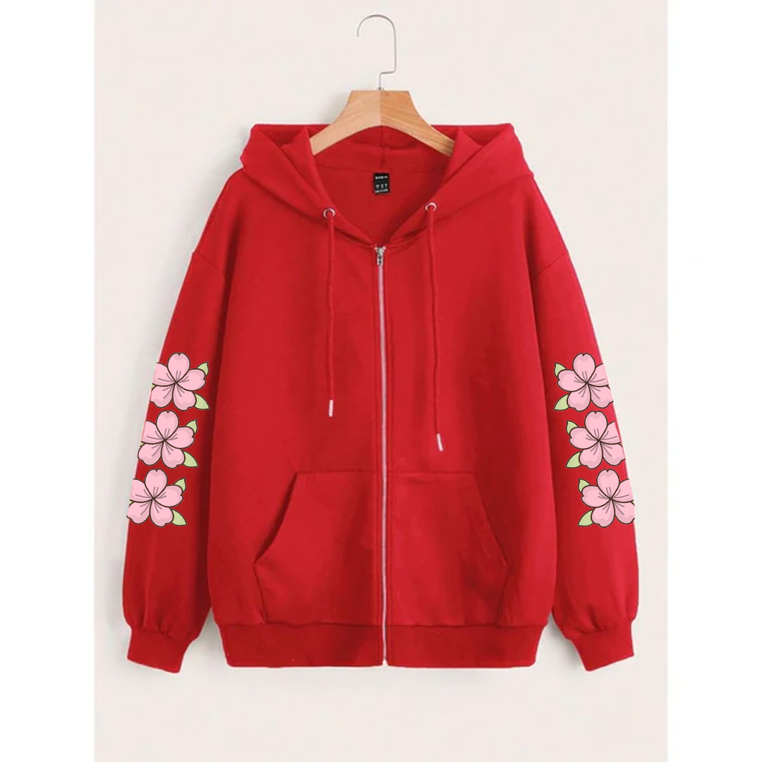 Flower sleeves zipper hoodie