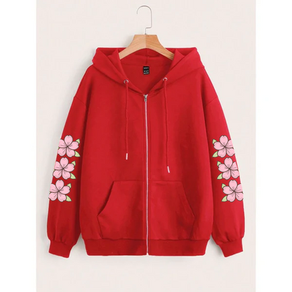 Flower sleeves zipper hoodie