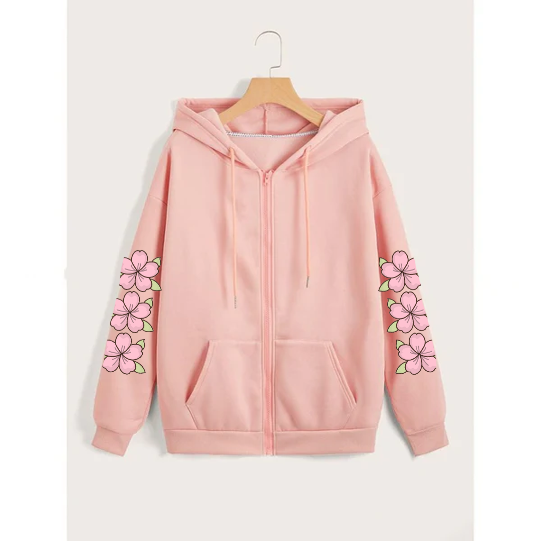 Flower sleeves zipper hoodie