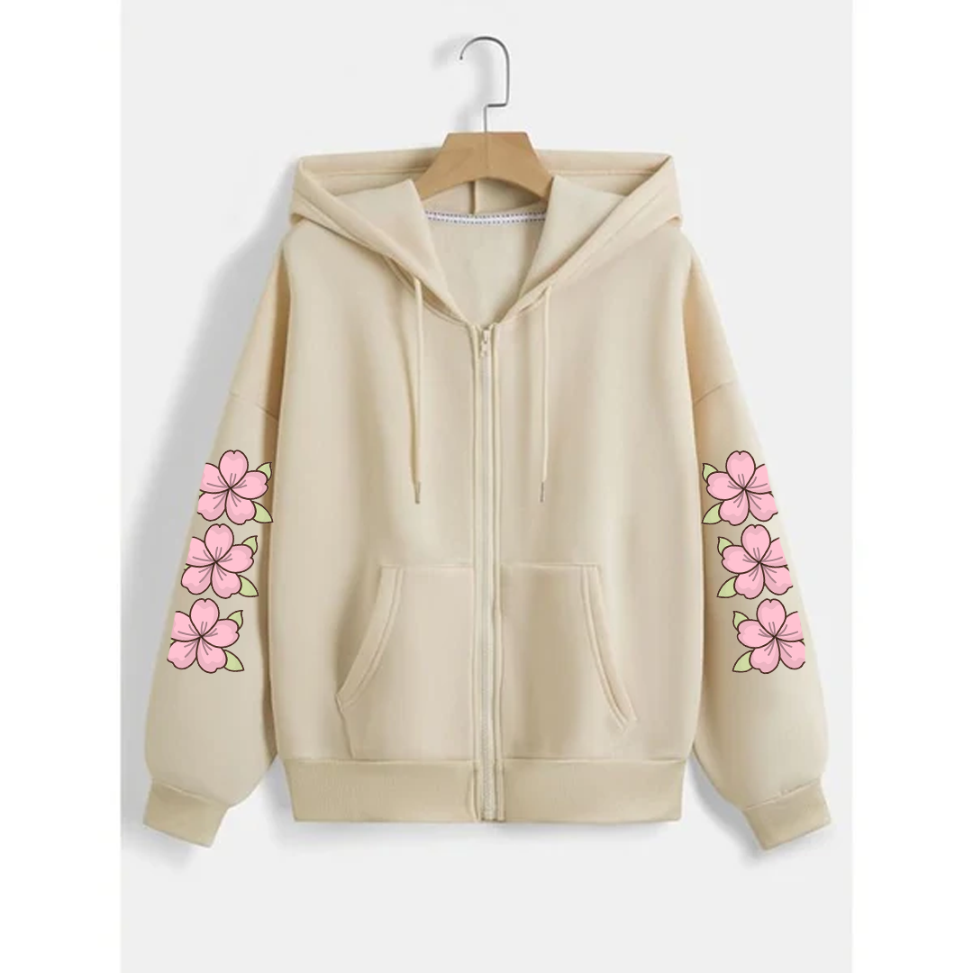 Flower sleeves zipper hoodie