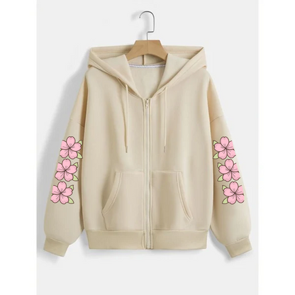 Flower sleeves zipper hoodie