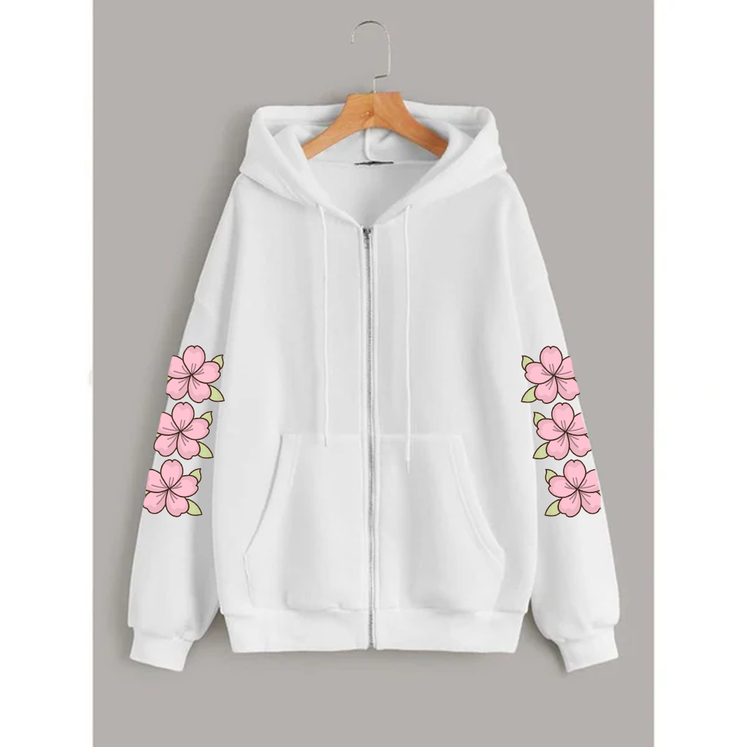 Flower sleeves zipper hoodie