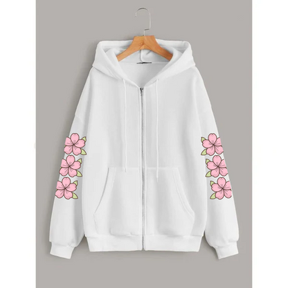 Flower sleeves zipper hoodie