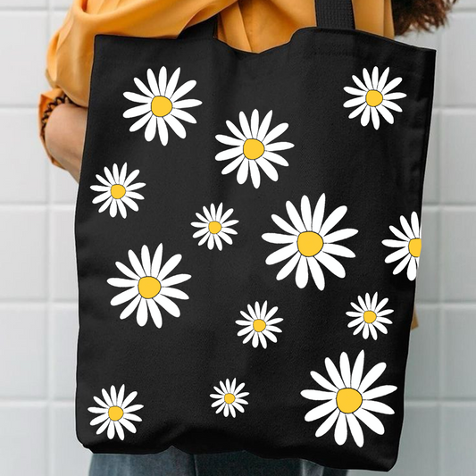 Daisy pattern canvas tote bag