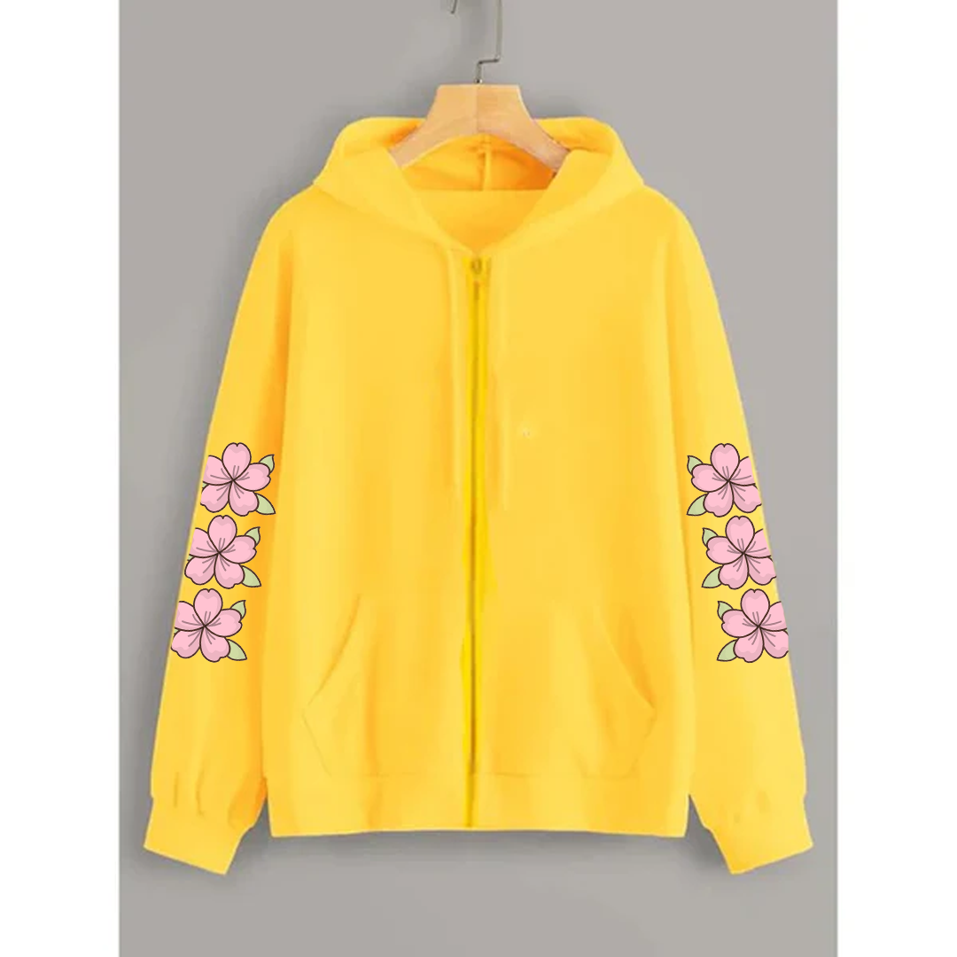 Flower sleeves zipper hoodie