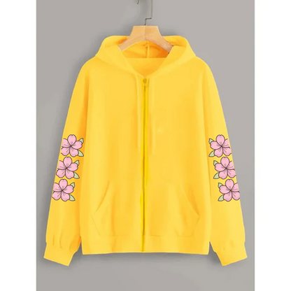 Flower sleeves zipper hoodie