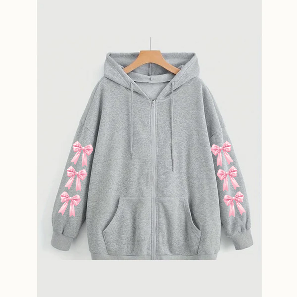 Bow sleeves zipper hoodie