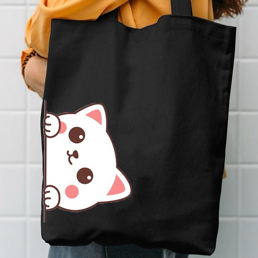 Cat head canvas tote bag