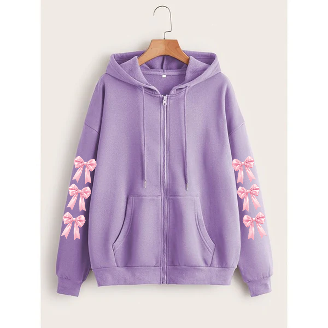 Bow sleeves zipper hoodie