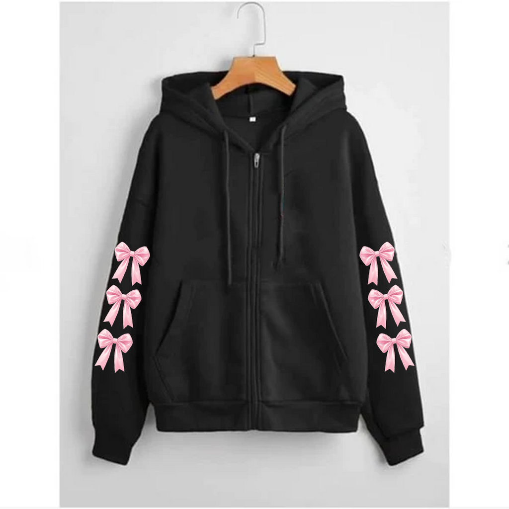 Bow sleeves zipper hoodie