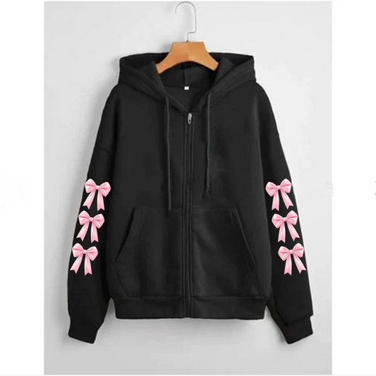 Bow sleeves zipper hoodie
