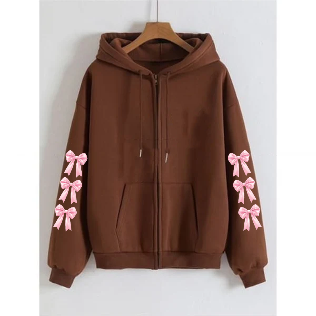 Bow sleeves zipper hoodie
