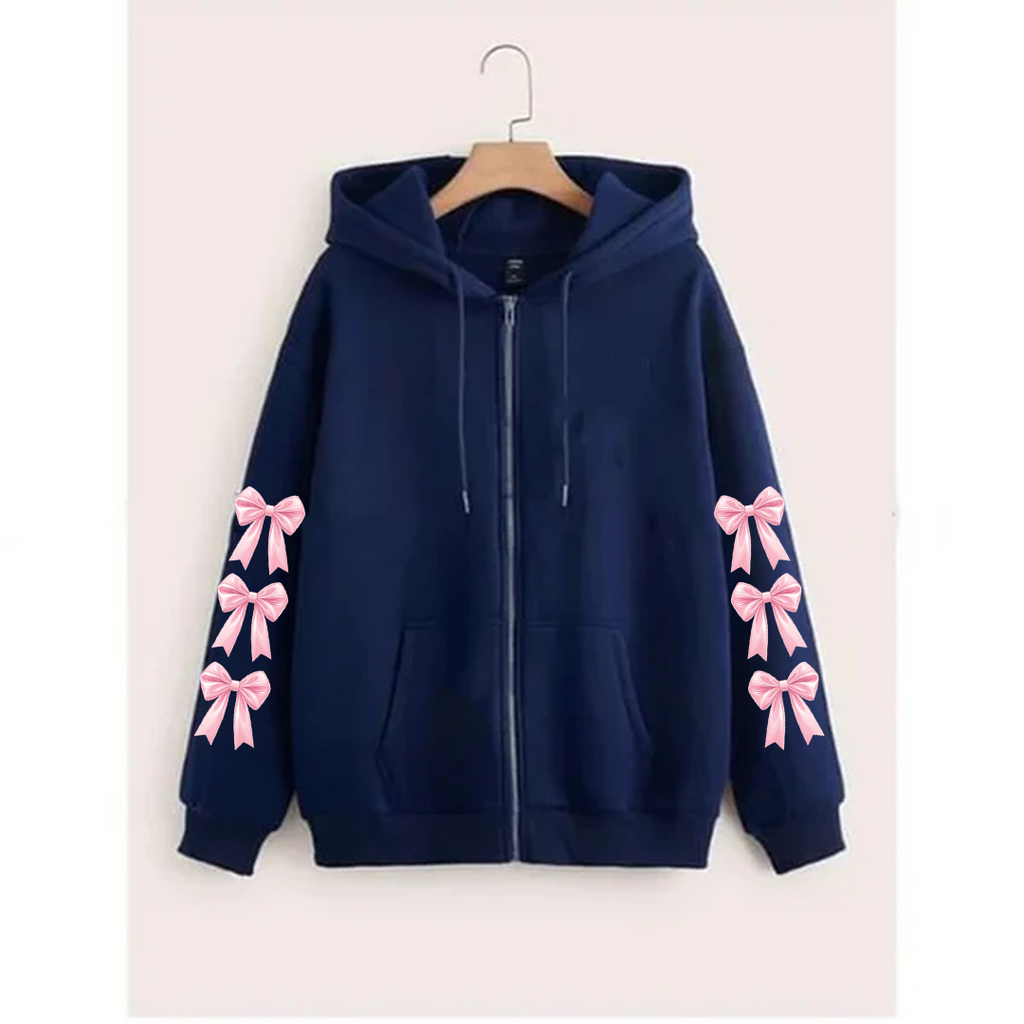 Bow sleeves zipper hoodie