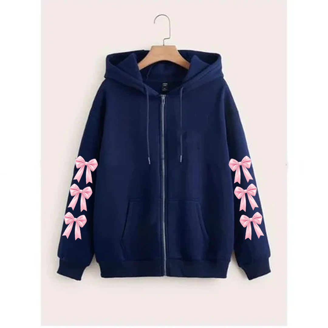 Bow sleeves zipper hoodie