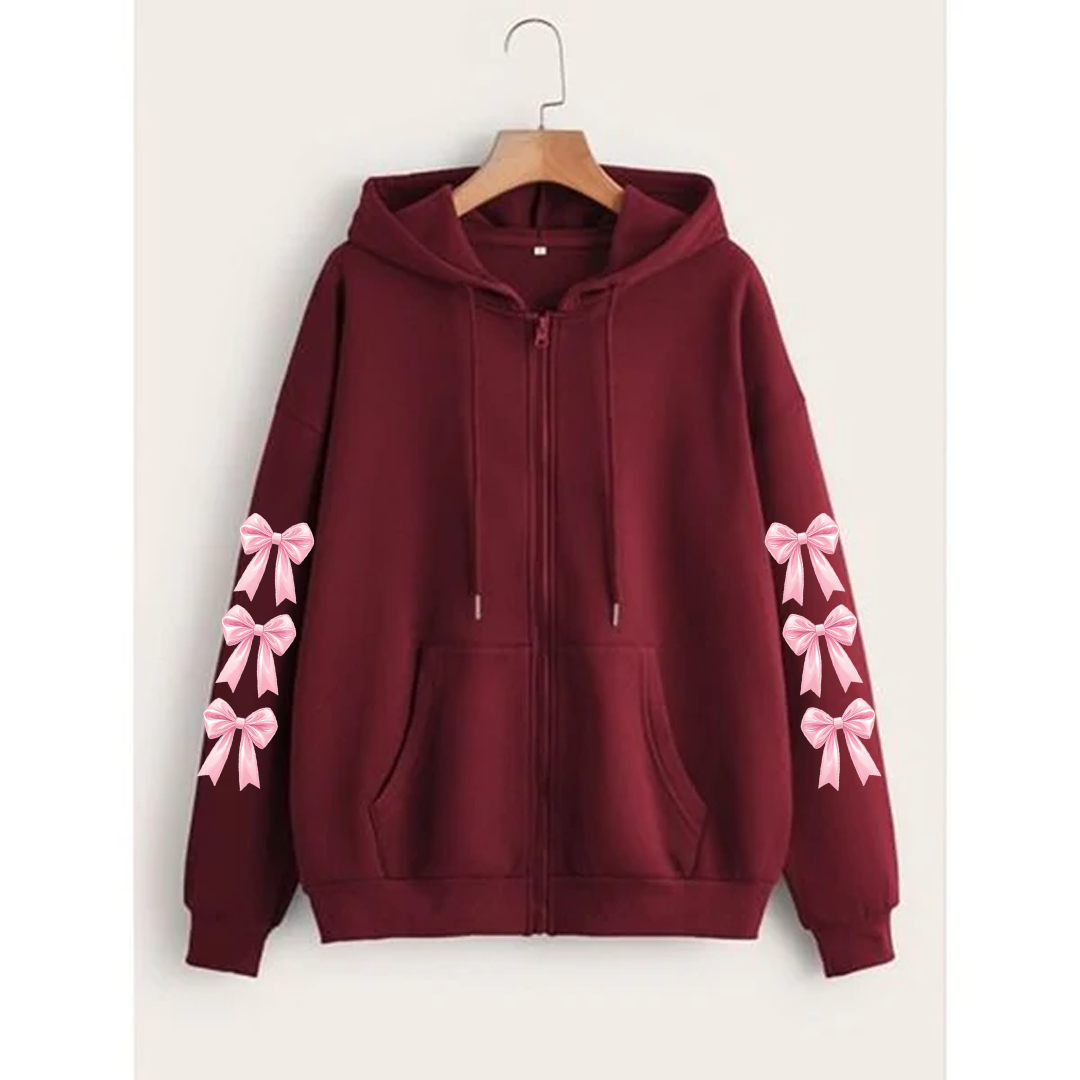 Bow sleeves zipper hoodie