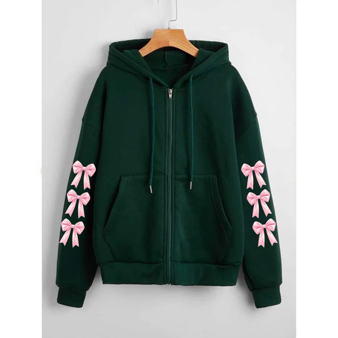 Bow sleeves zipper hoodie