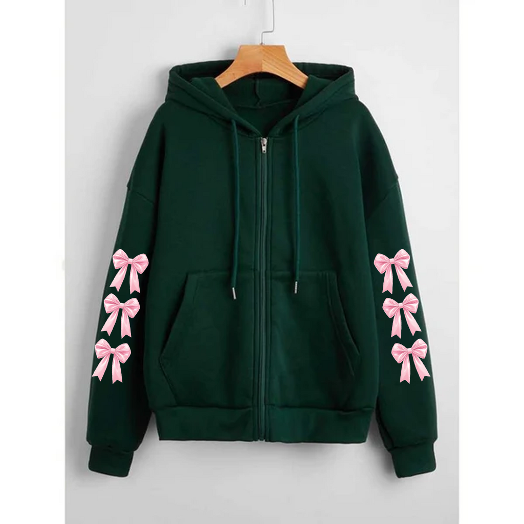 Bow sleeves zipper hoodie