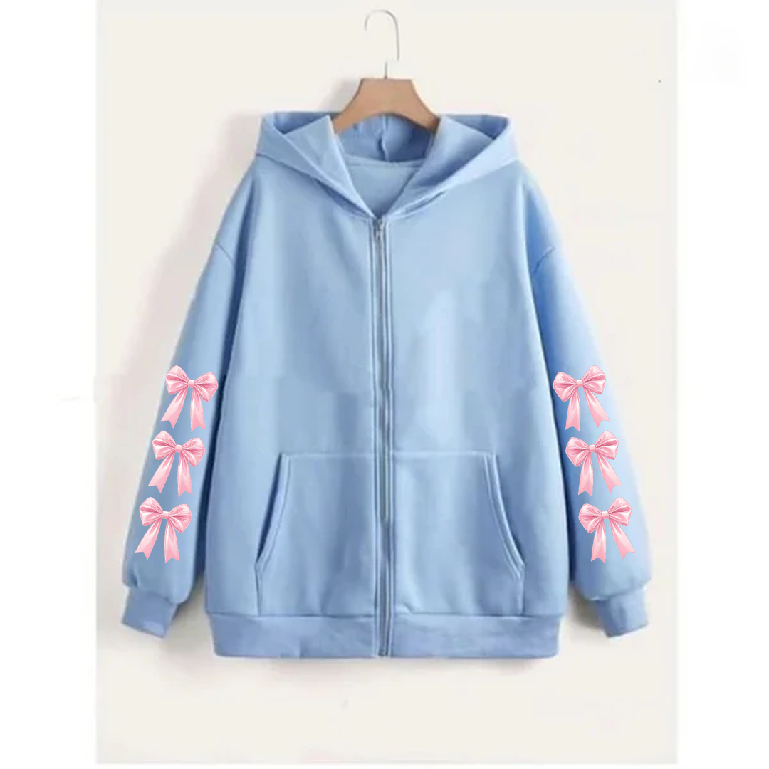 Bow sleeves zipper hoodie