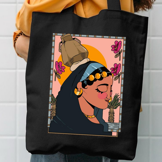Asthetic abstract lady canvas tote bag