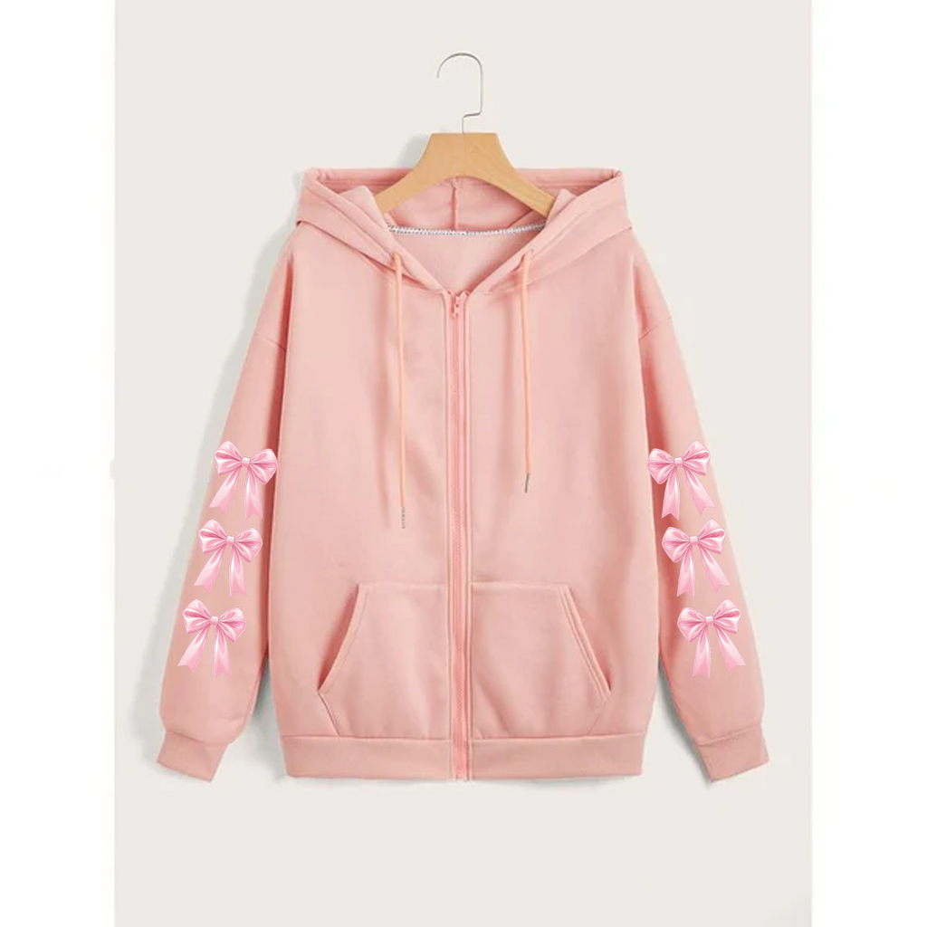 Bow sleeves zipper hoodie