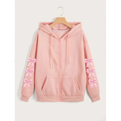 Bow sleeves zipper hoodie