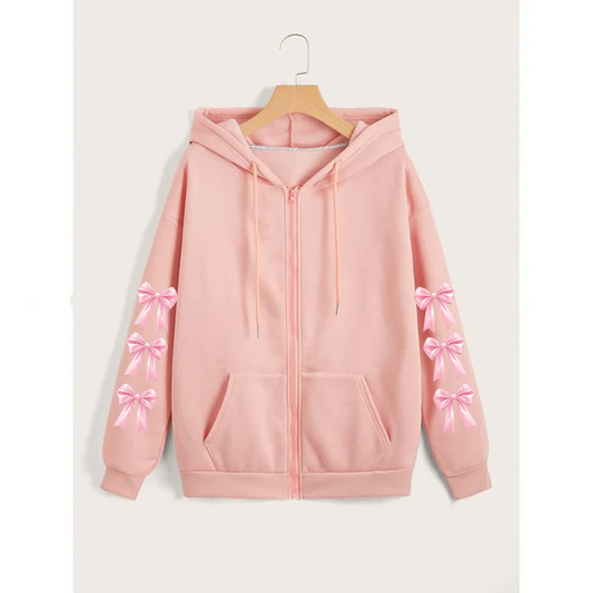 Bow sleeves zipper hoodie