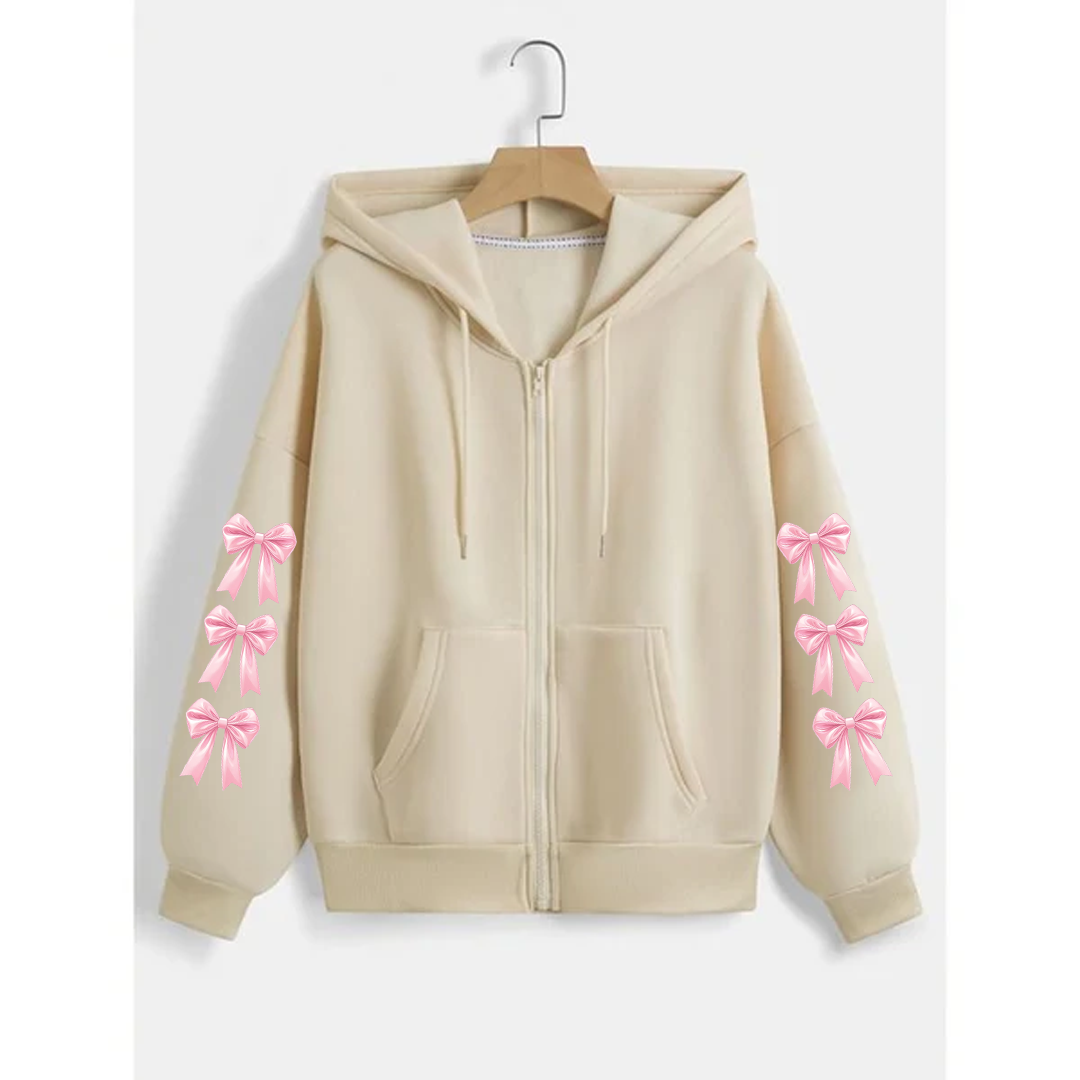 Bow sleeves zipper hoodie