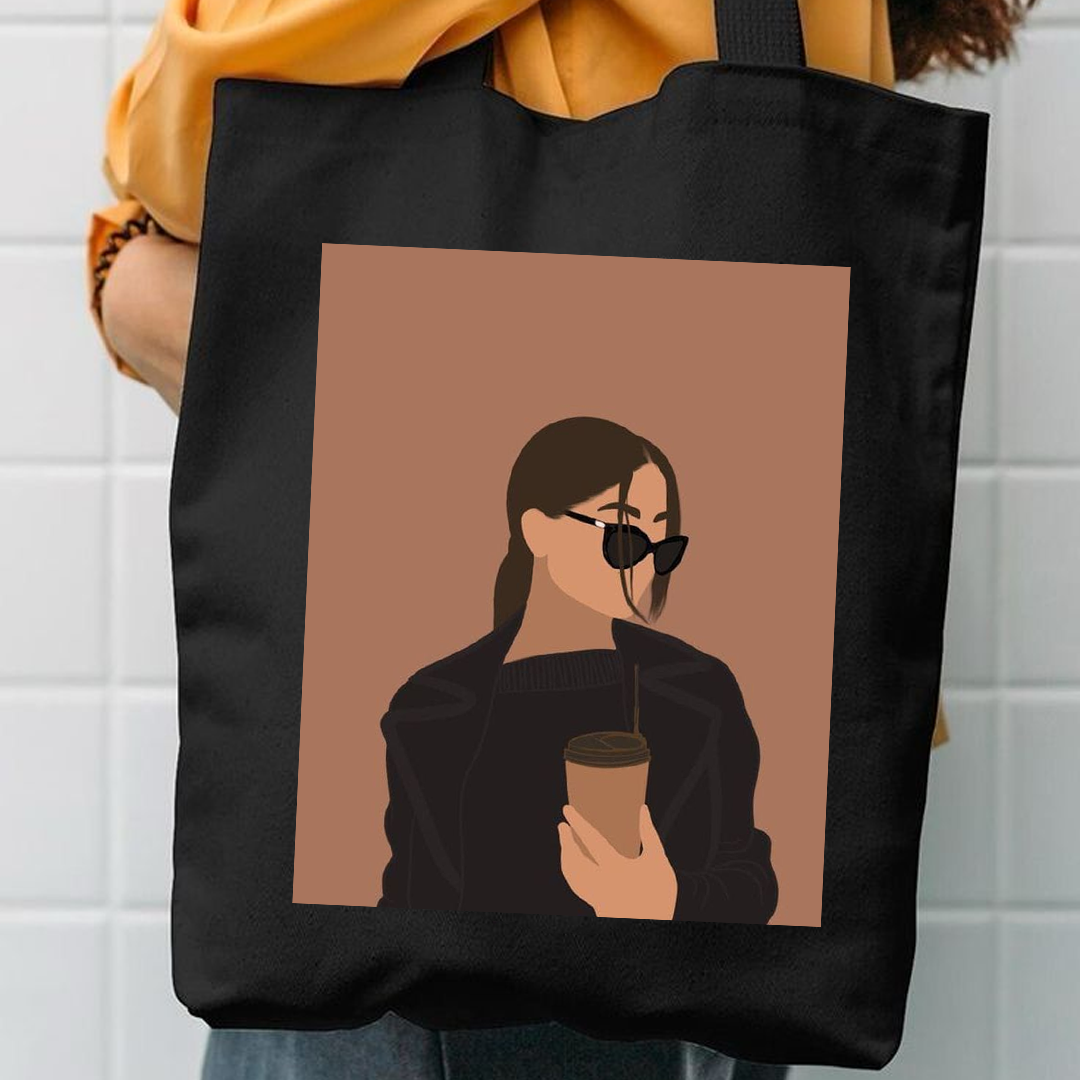 Asthetic brown print canvas tote bag