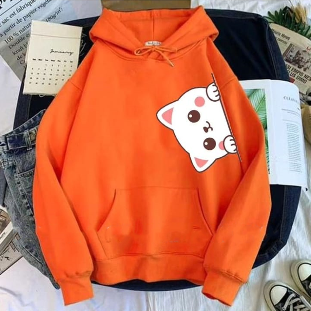 White cat Head Fleece hoodie