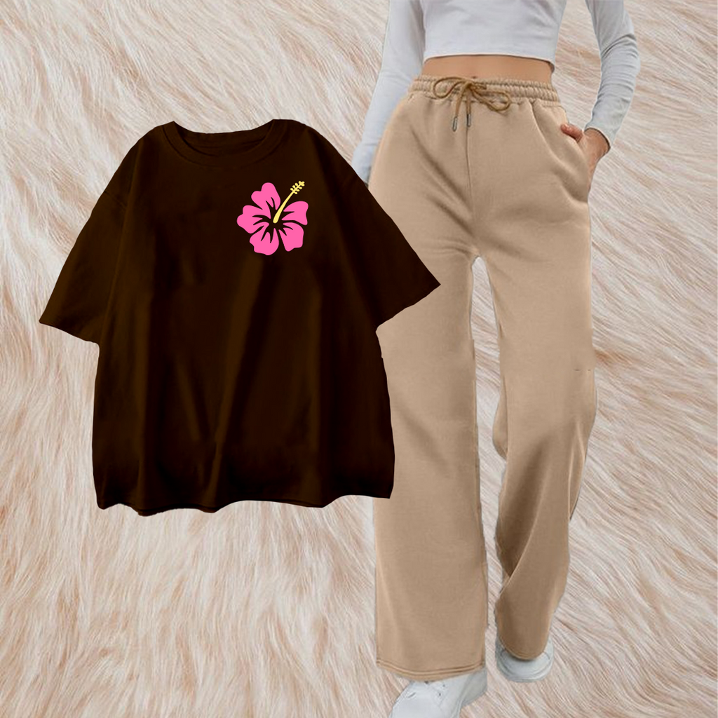 Pink flower logo with beige flapper combo