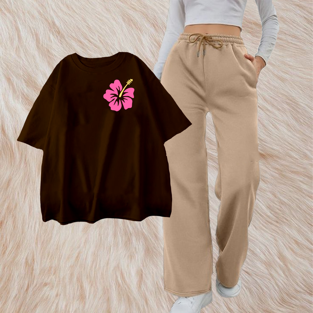 Pink flower logo with beige flapper combo