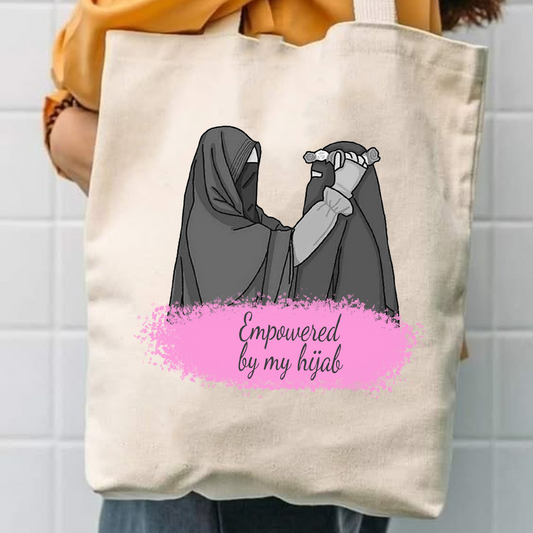 Empowered by my hijab canvas tote bag