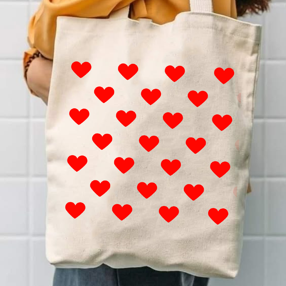 Heart pattern canvas tote bag