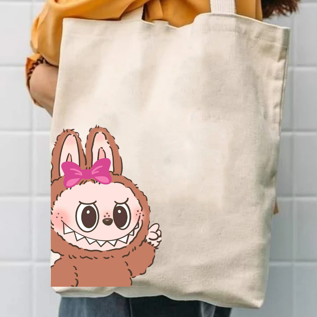Bow brown labubu tote bag