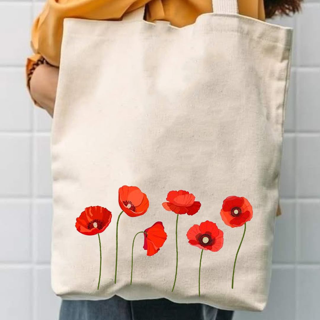 Red flowers canvas tote bag