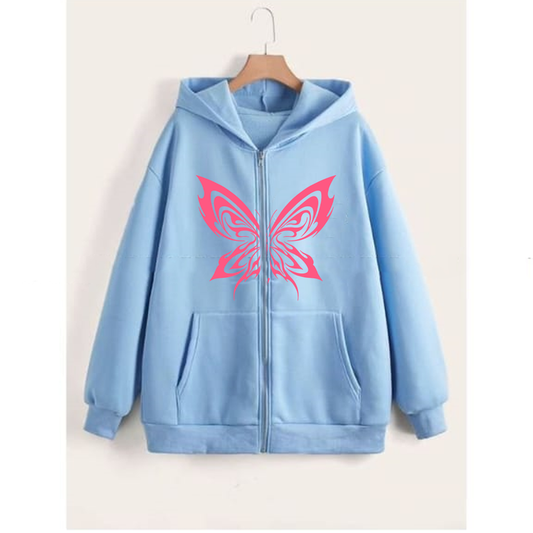 Pink lining butterfly zipper with hood