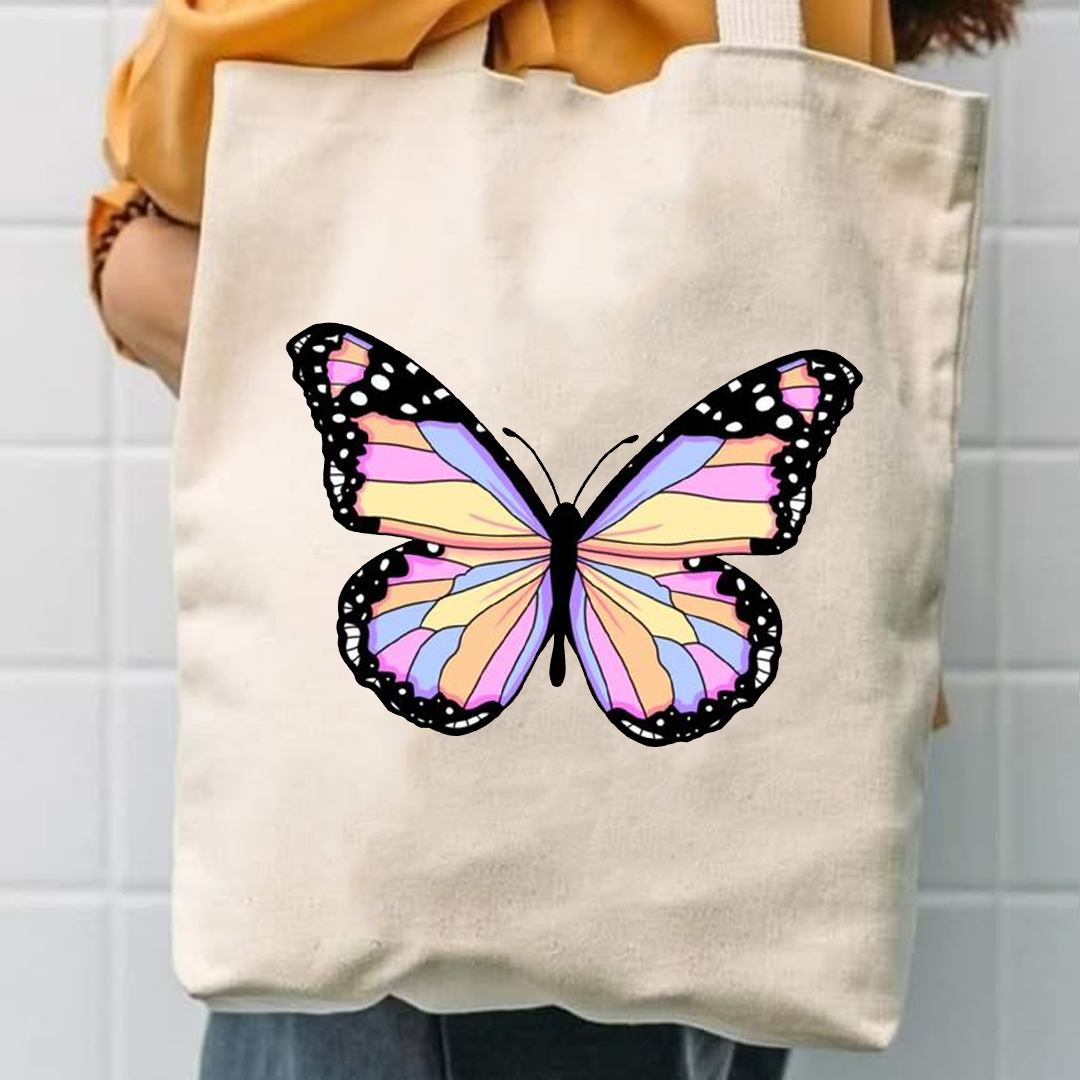 Colourful butterfly canvas tote bag