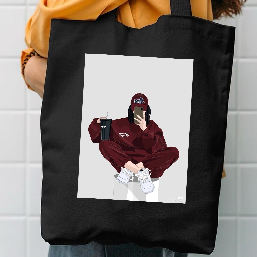 Asthetic girl canvas tote bag
