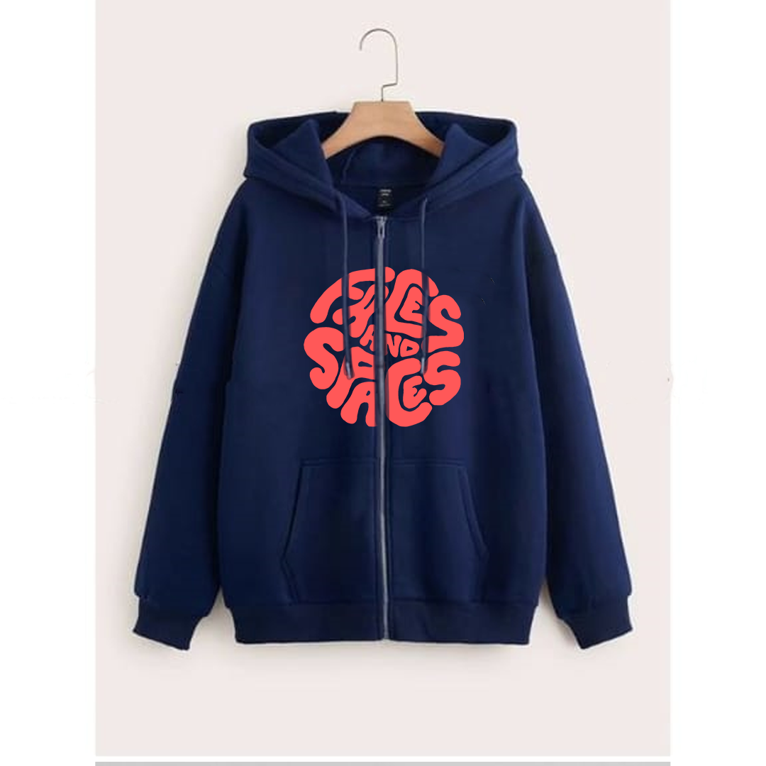 Faces and spaces zipper with hood