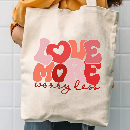 Love more worry less canvas tote bag