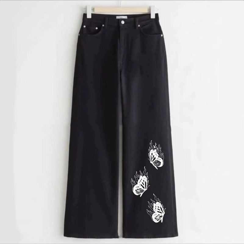 3 Black Butterfly Women wide leg jeans
