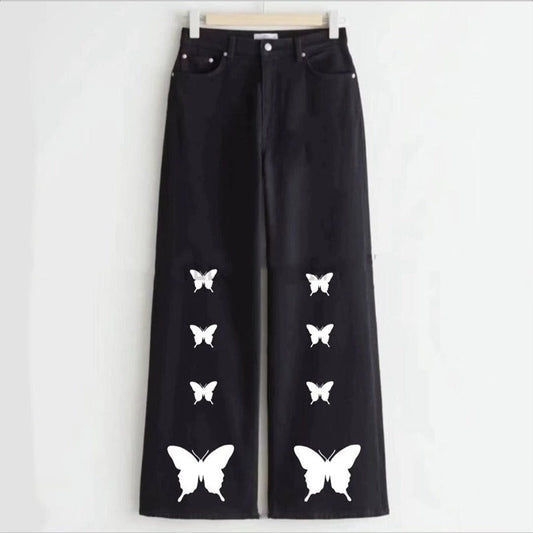 Black Butterfly Women wide leg jeans