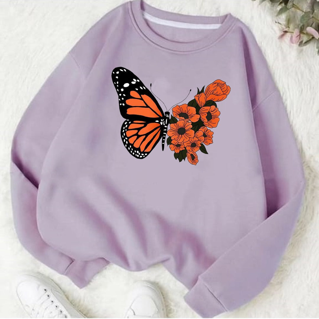 Orange butterfly Fleece Sweat Shirt