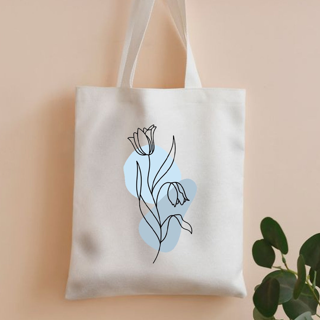 Asthetic line flower canvas tote bag