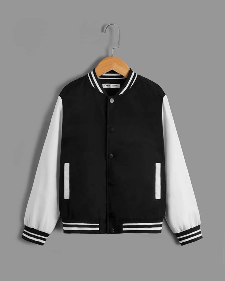 Women's Button Down Baseball Varsity Bomber Jacket Black