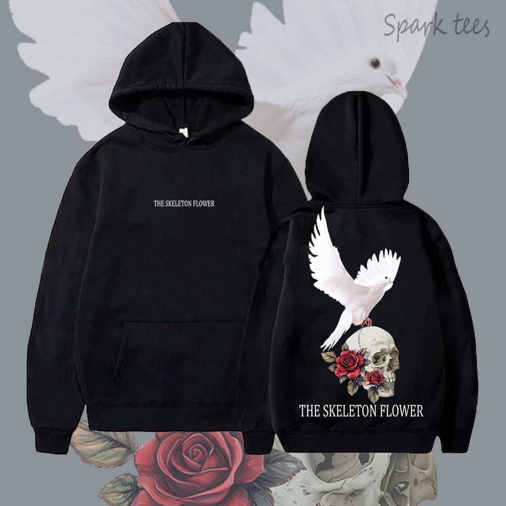 Skeleton Flower Behind Printed Hoodie