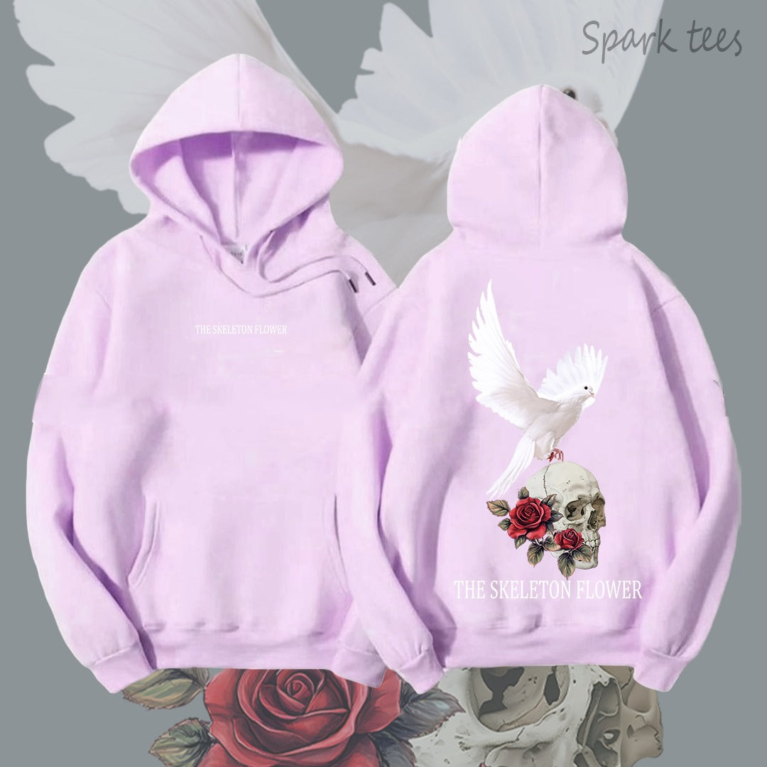 Skeleton Flower Behind Printed Hoodie
