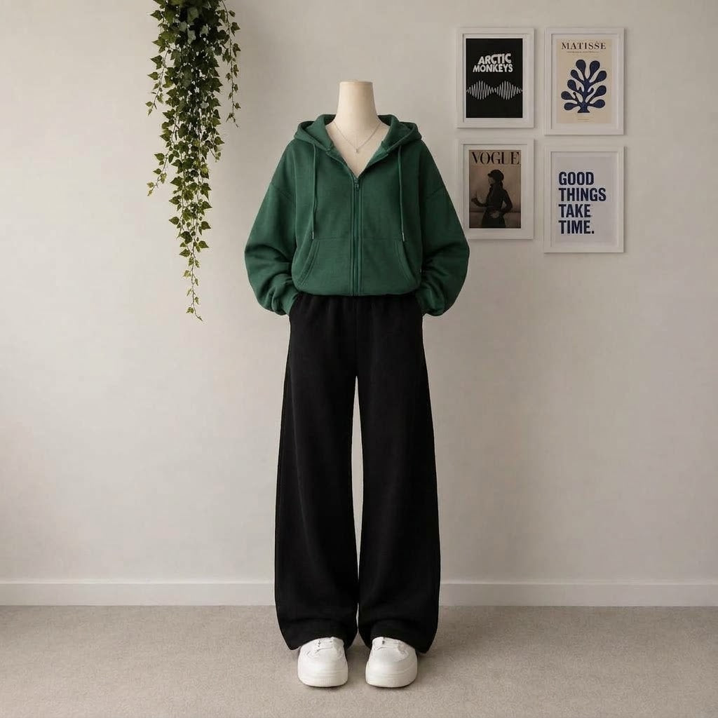 Bottle Green Zipper With Black Flapper