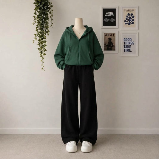 Bottle Green Zipper With Black Flapper