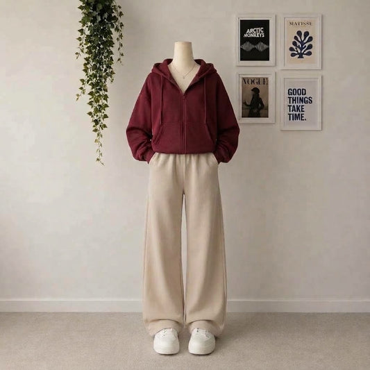 Maroon Zipper With Beige Flapper